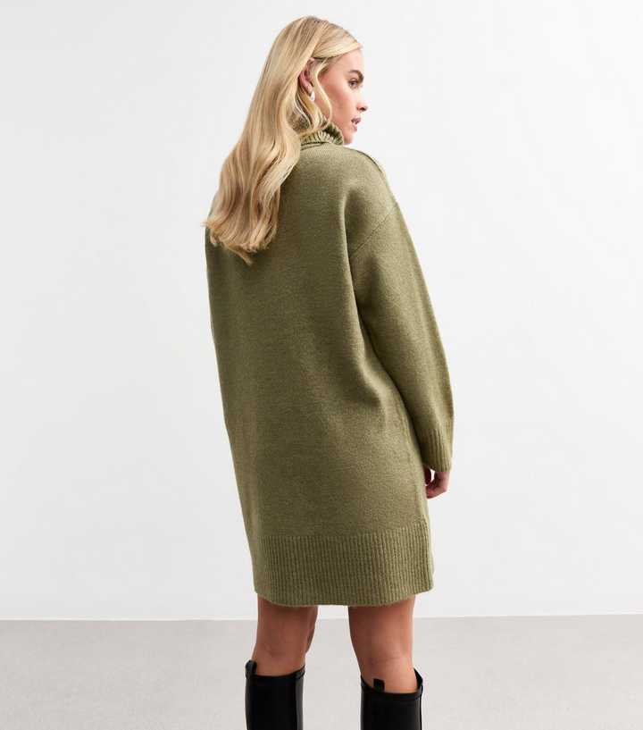 Petite Olive Roll Neck Mini Jumper Dress | New Look
