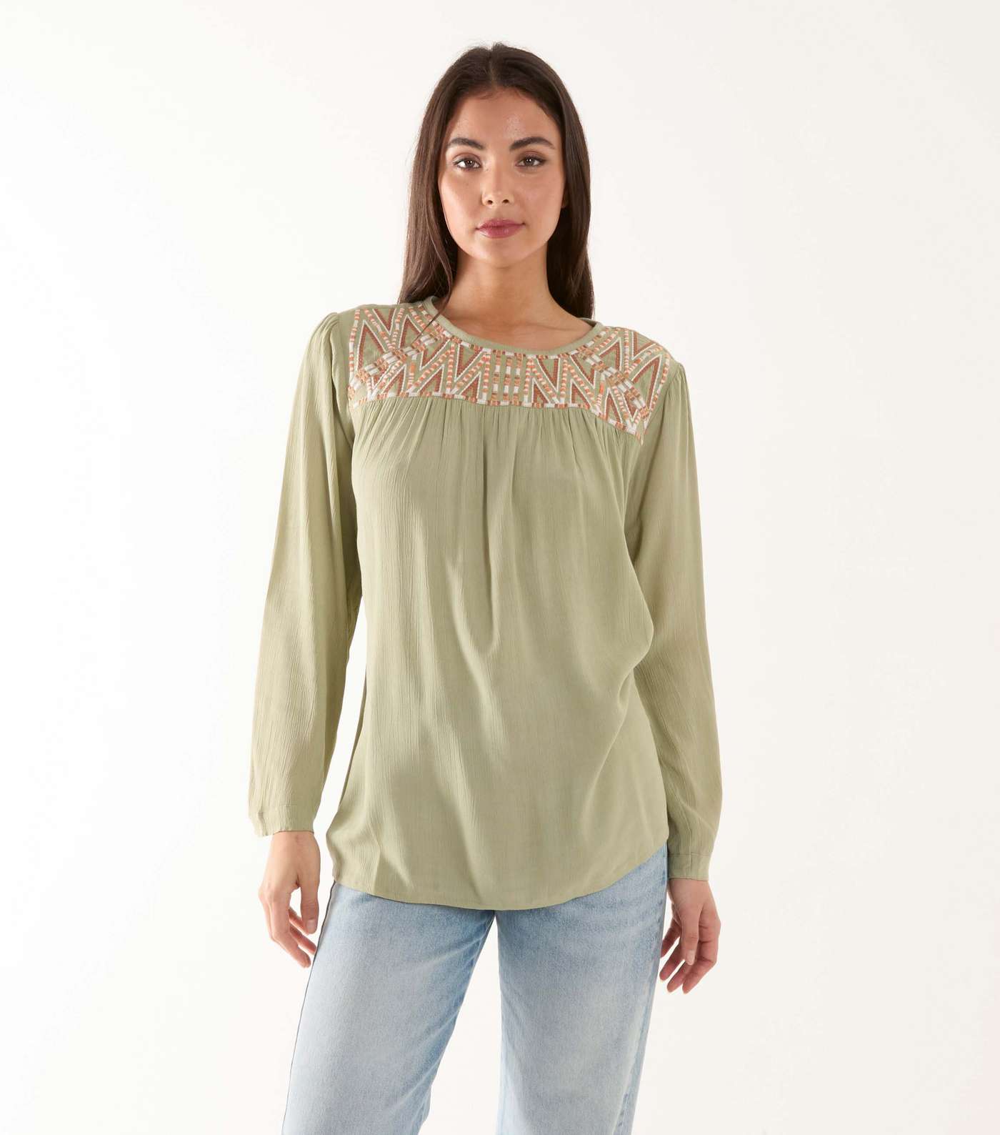 Blue Vanilla Olive Embroidered Top