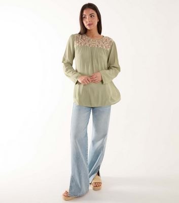 Blue Vanilla Olive Embroidered Top New Look