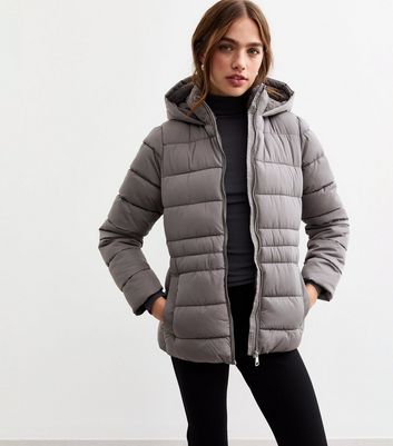 Grey Hooded Puffer Jacket New Look