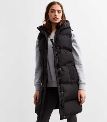 Black Hooded Puffer Gilet