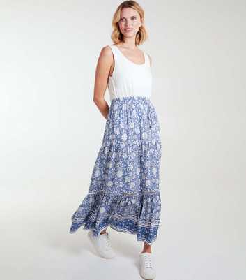 Blue Vanilla Blue Floral Tiered Midi Skirt