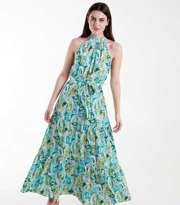 Blue Vanilla Blue Paisley Print Halter Midi Dress