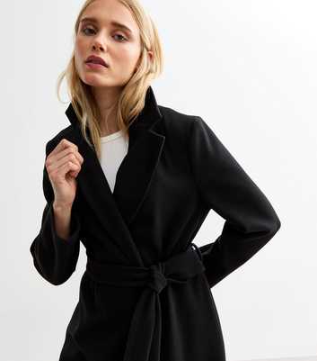 Black Tailored Unlined Longline Belted Coat 