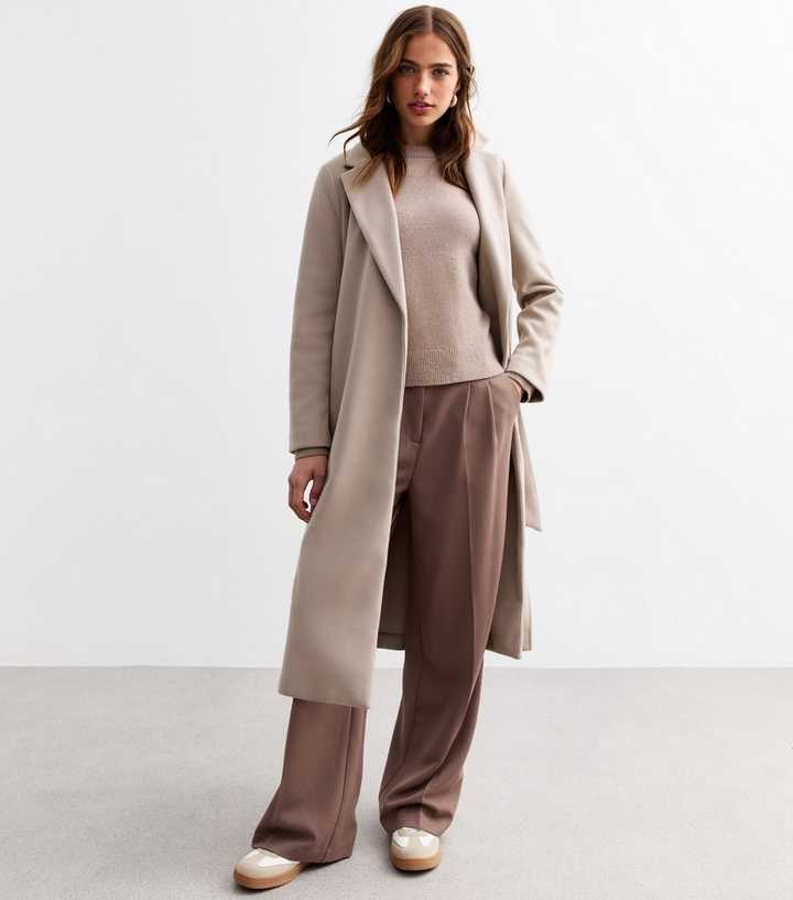 Cream Tailored Unlined Longline Belt Fastening Coat 