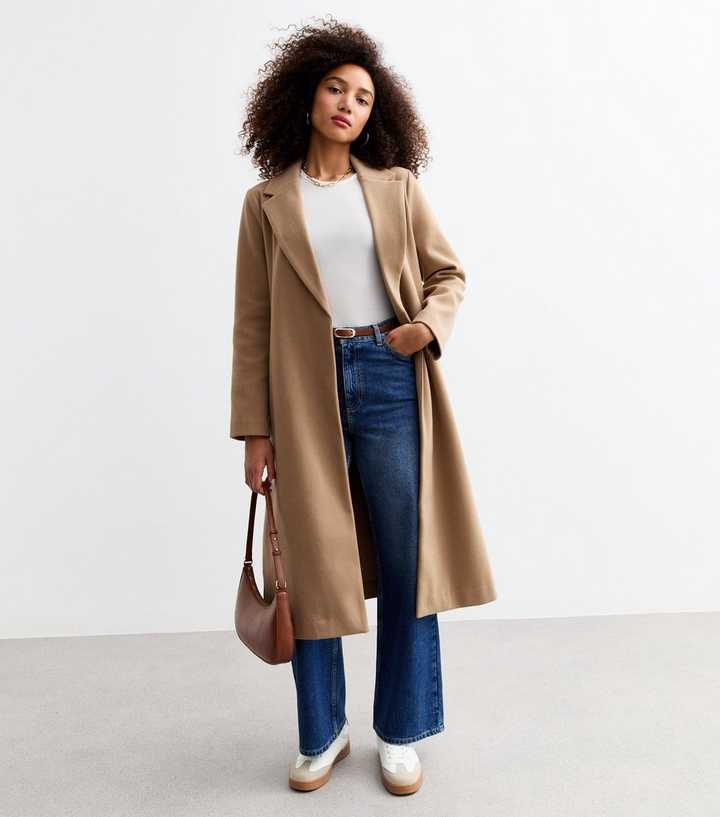 Camel Tailored Unlined Longline Belt Fastening Coat 