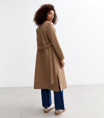 Camel Tailored Unlined Longline Belted Coat New Look