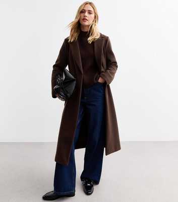 Dark Brown Tailored Unlined Longline Belted Coat 