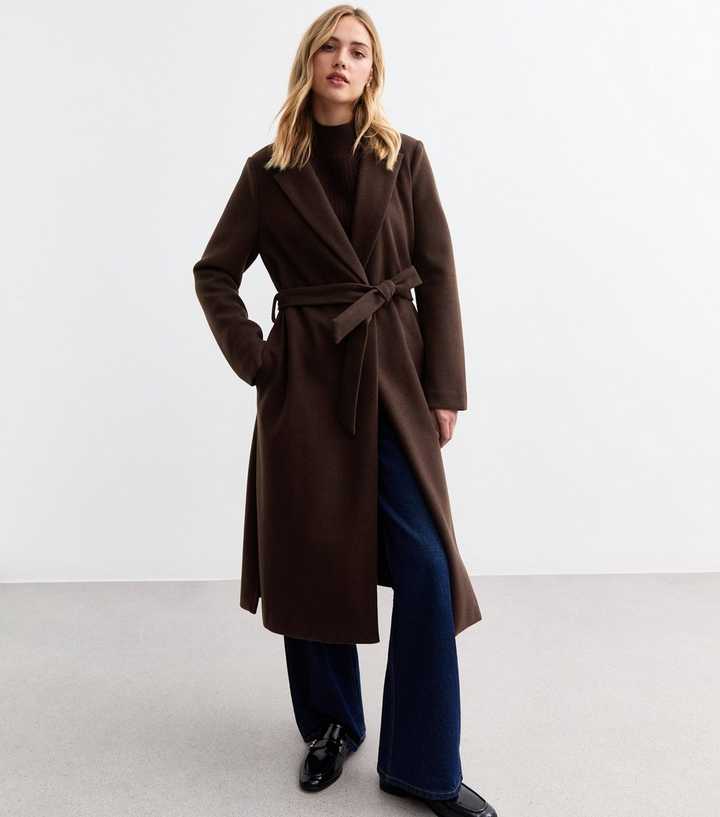 Dark Brown Tailored Unlined Longline Belt Fastening Coat 