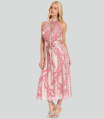 Finding Friday Pink Metallic Abstract Print Halterneck Midi Dress New Look