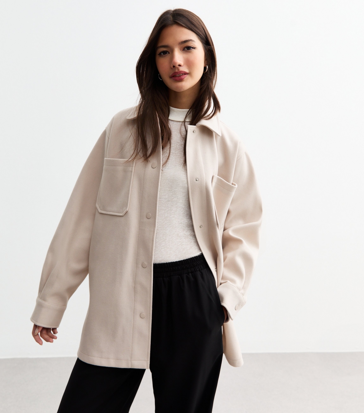 Women's Stone Long Shacket New Look