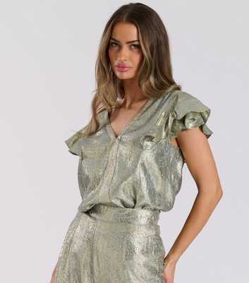 Finding Friday Gold Metallic Frill-Sleeve Blouse