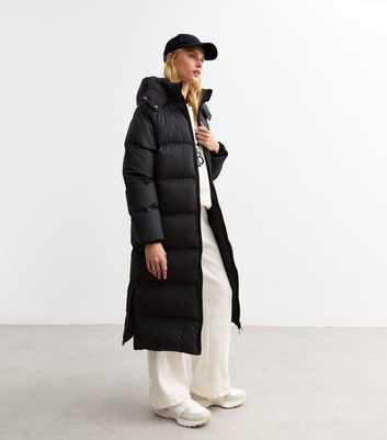 Black Shower Resistant Hooded Longline Puffer Coat