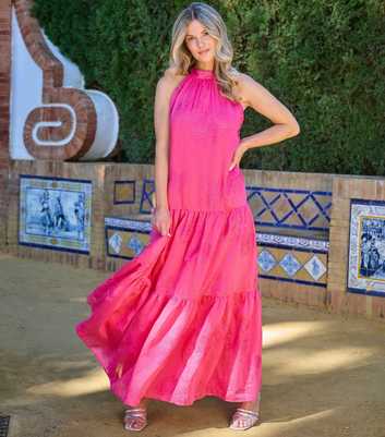 Finding Friday Pink Embroidered Tiered Maxi Dress