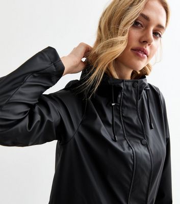 Black Unlined Hooded Raincoat