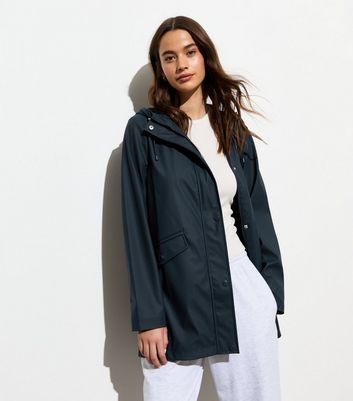 Navy Unlined Hooded Raincoat New Look