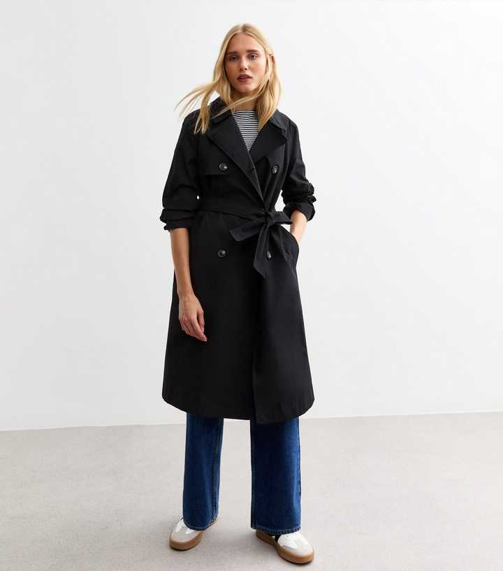Black Double Breasted Trench Coat 