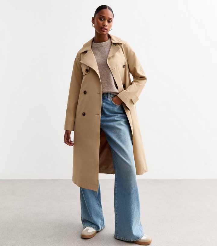 Stone Double Breasted Trench Coat 
