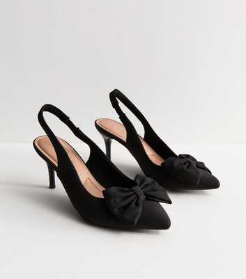 Black Bow Slingback Stiletto Heel Court Shoes