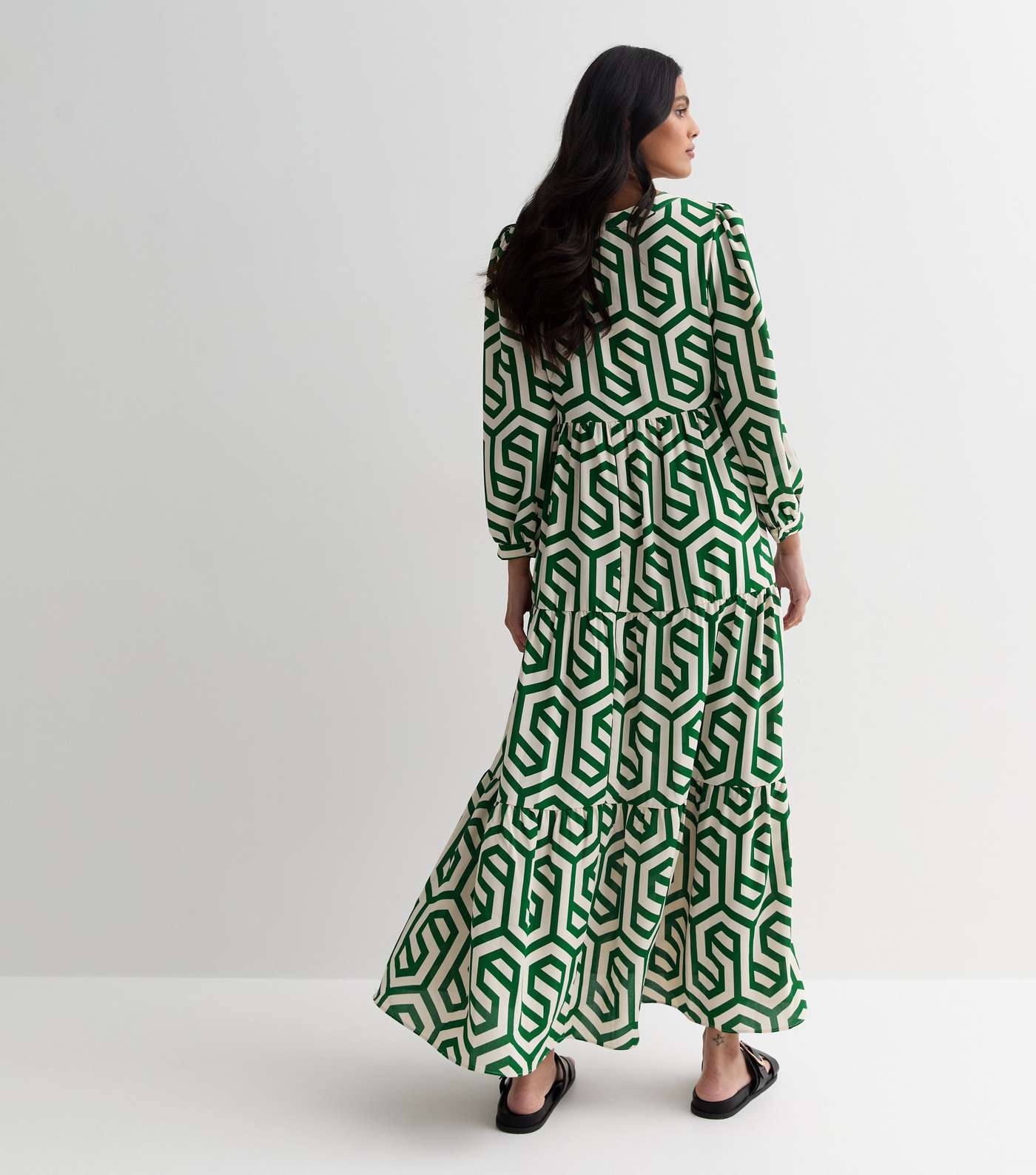 Gini London Green Abstract Print Long Sleeve Maxi Dress Image 4