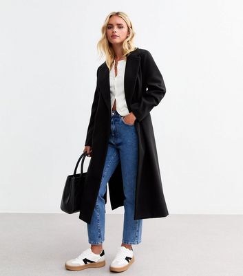 Black belted longline coat on sale