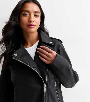 Petite Black Leather-Look Biker Jacket