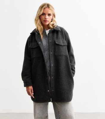 Petite Grey Felted Press Stud Shacket