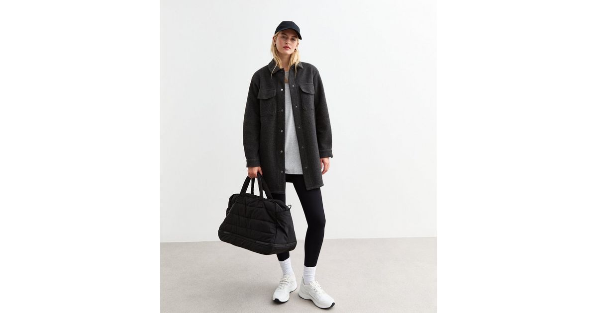 Tall Grey Felted Press Stud Shacket | New Look