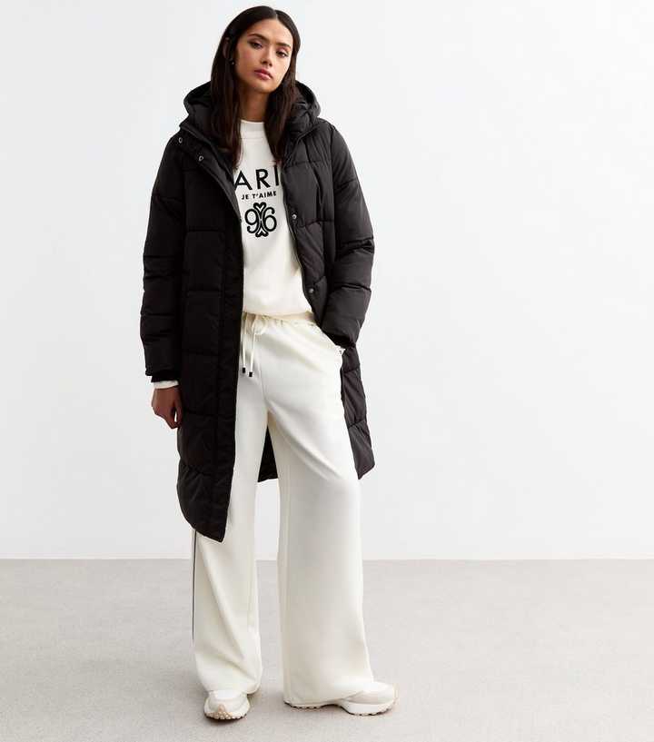 Tall Black Longline Hooded Puffer Coat