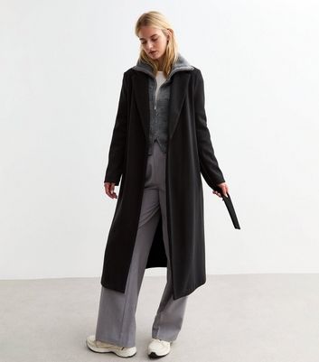 New look black belted coat online