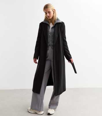 Tall Black Tailored Unlined Longline Belted Coat