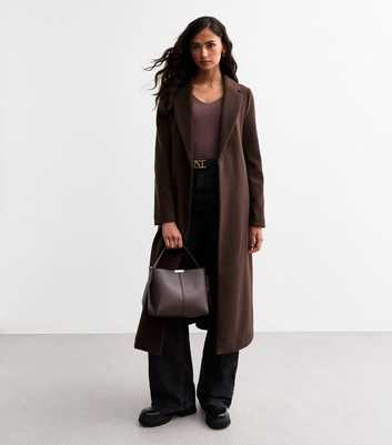 Tall Dark Brown Tailored Unlined Longline Belted Coat