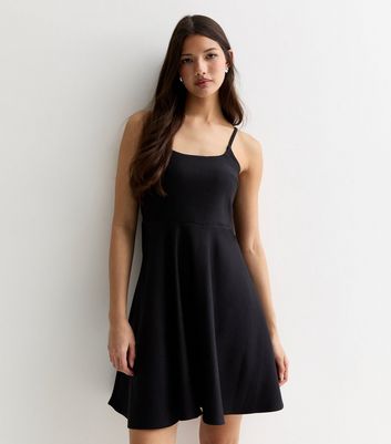 Black Strappy Mini Skater Dress New Look