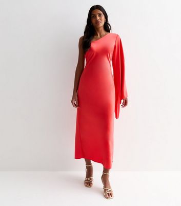 Red Satin One Shoulder Maxi Dress New Look