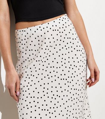 White Polka Dot Print Bias Midi Skirt New Look