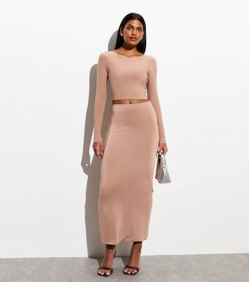 Light Brown High Waist Midi Skirt New Look