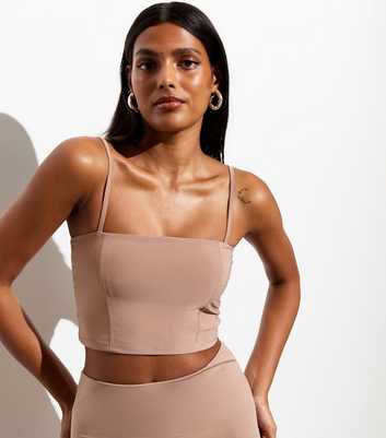 Light Brown Square Neck Strappy Crop Top