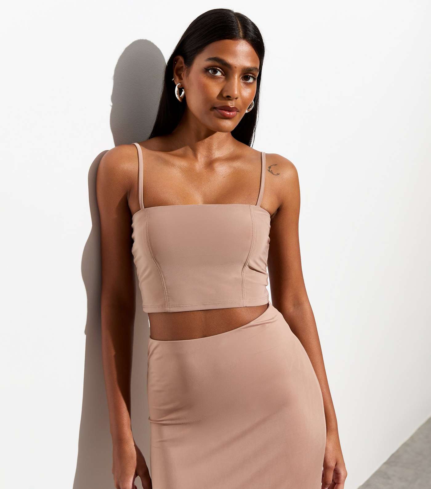 Light Brown Square Neck Strappy Crop Top Image 2