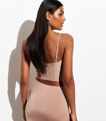 Light Brown Square Neck Strappy Crop Top New Look