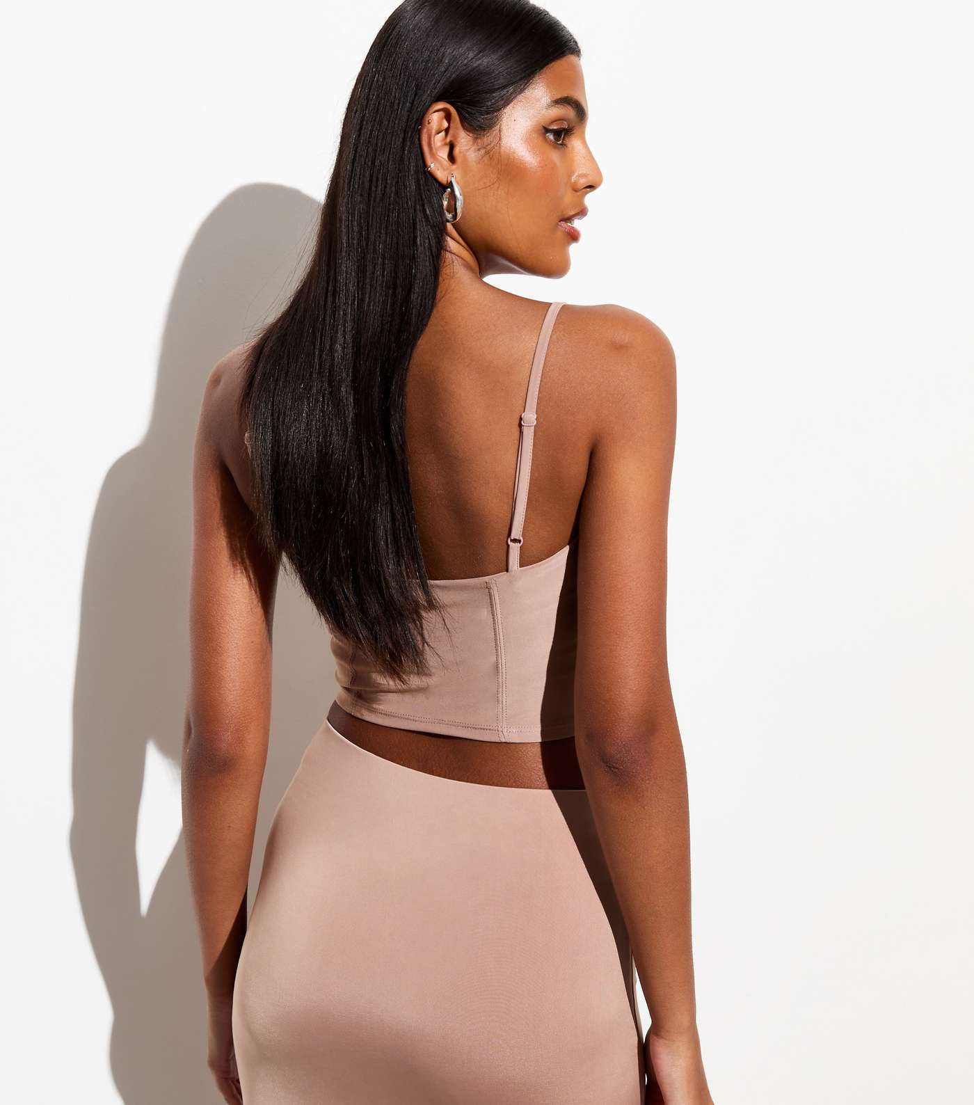 Light Brown Square Neck Strappy Crop Top Image 4