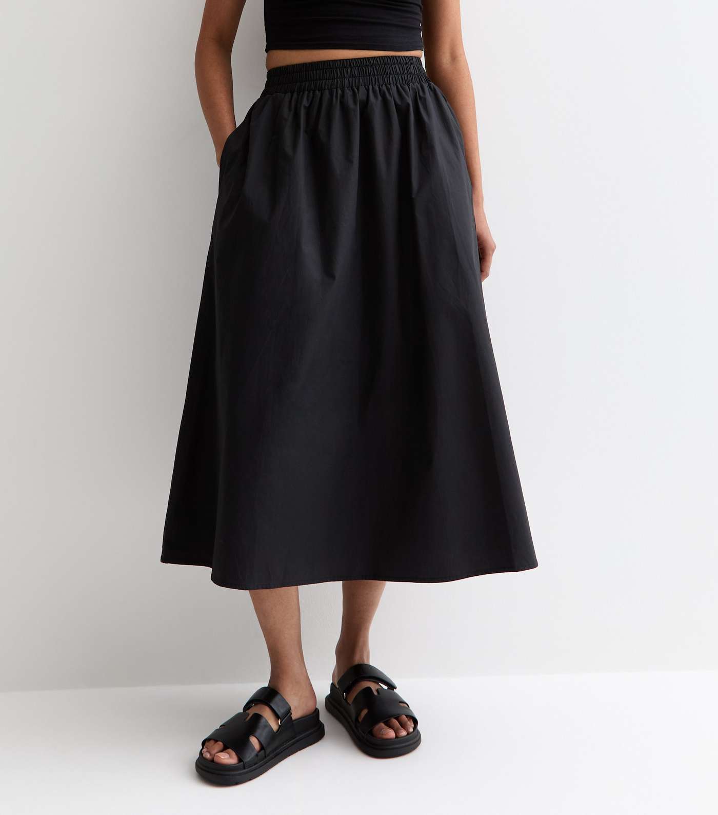 Gini London Black Elasticated Waist Midi Skirt Image 3