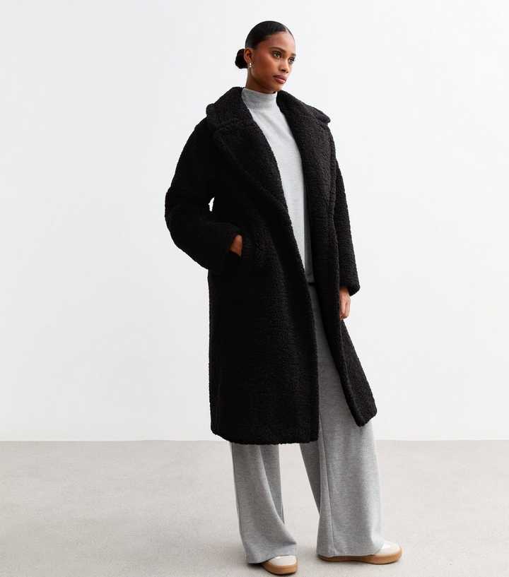 Black Oversized Fluffy Borg Longline Coat