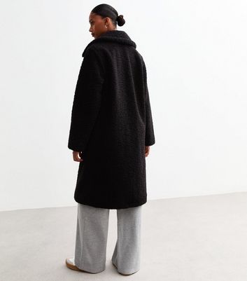 Black Oversized Fluffy Borg Longline Coat