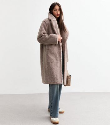 Mink Borg Longline Coat New Look