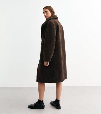 Brown Borg Longline Coat New Look