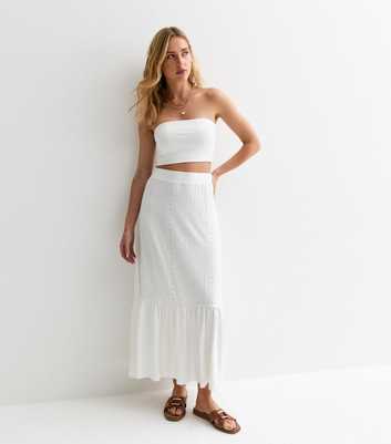 JDY Off White Embroidered Tiered Midi Skirt