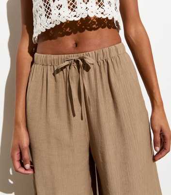 Stone Crinkle Cropped Wide Leg Trousers