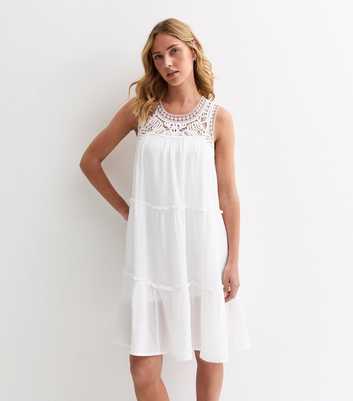 JDY White Lace-Trim Sleeveless Dress