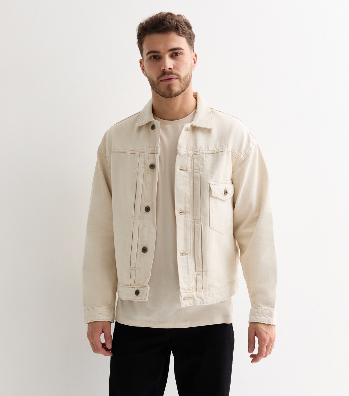 Men's Off White Relaxed Denim Jacket Jack & Jones New Look