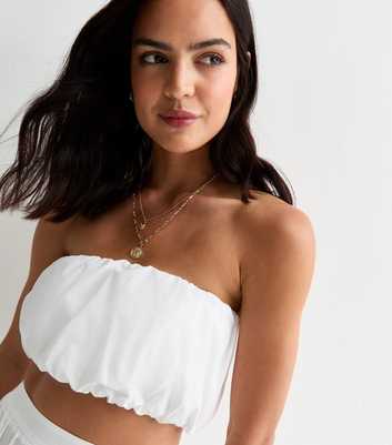 White Elasticated Cotton Ruched Bandeau Top  